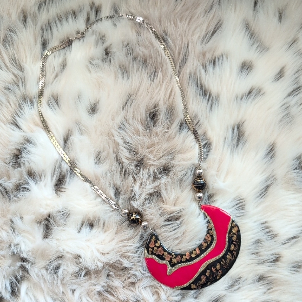 Elegant Pink and Gold Crescent Necklace
